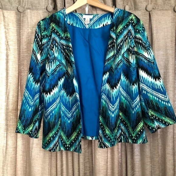 Chico’s Blue Watercolor Open Front Blazer - Picture 2 of 13